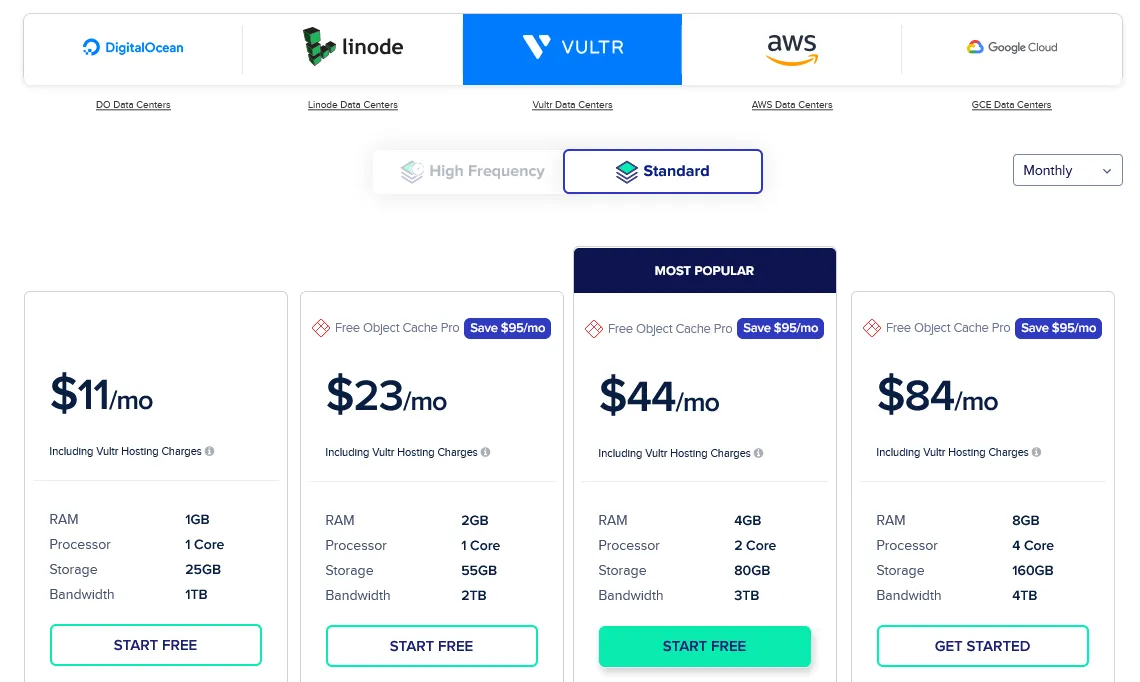 vultr standard pricing on cloudways